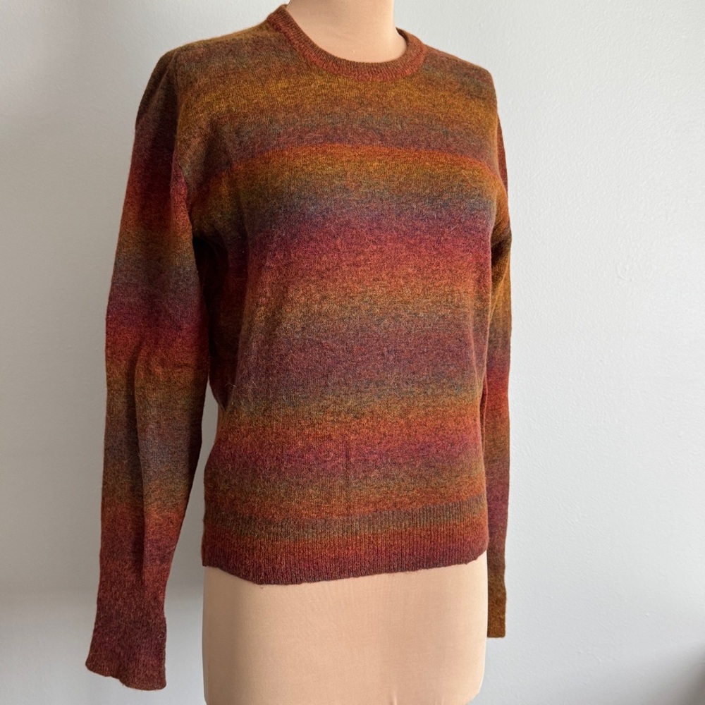 Vintage Men’s Multicolor Earth Tones Llama Wool Oil Rainbow Striped Sweater 70s